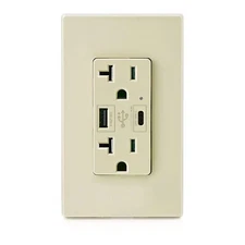4.8A USB C Outlet PD 24W Power Delivery Receptacle ,20 Amp,125 Volt ,Ivory