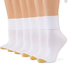 GoldToe White Turncuff Socks Womens 6 Pair Shoe Size 6-9