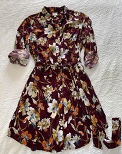 St Johns Bay Womens Medium Purple Floral Woven Dress Button Collar Size Large