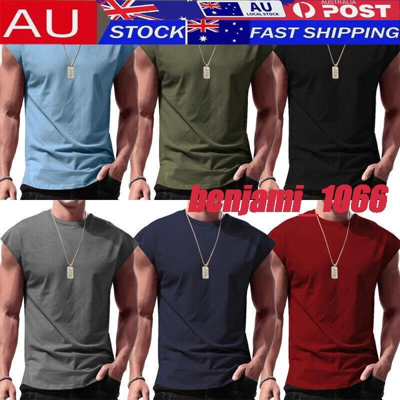 Mens Sleeveless Muscle Tee Solid Blank Tank T Shirt Hot Summer Gym Top