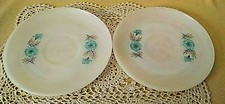 FIRE KING SAUCER SET 2 BONNIE BLUE FLOWER WHITE MILK GLASS CORNFLOWER CARNATION 