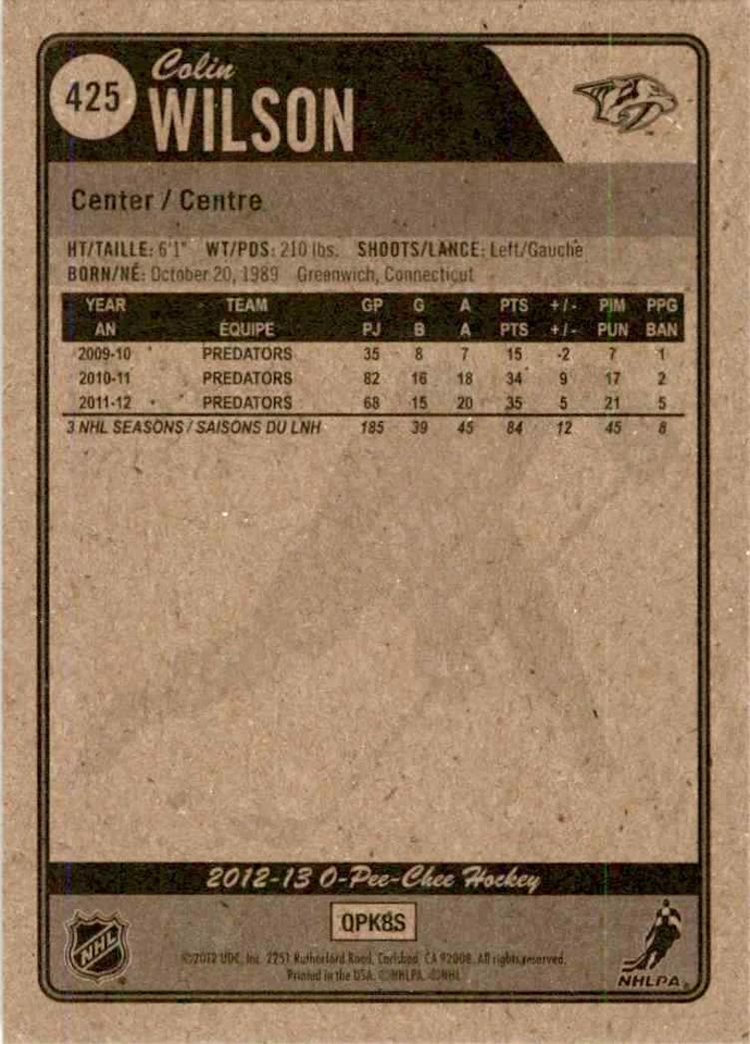 2012-13 O-Pee-Chee Colin Wilson #425 - Image 2 of 2