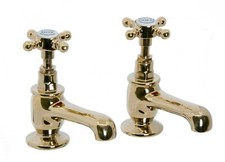 Gold Edwardian Victorian cross head basin taps Luxury