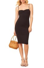REFORMATION Black Ribbed Knit MENA Ruched Bust Bodycon Stretch LBD Dress M = 6/8