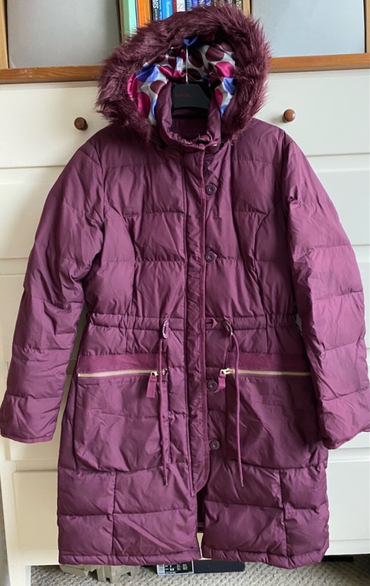 Ladies Coat M&S Feather Down Purple Winter Coat Detachable Hood UK M  Excellent