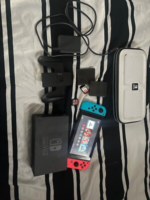 Nintendo Switch 32GB Handheld Console - Neon Red/Neon Blue with two games 