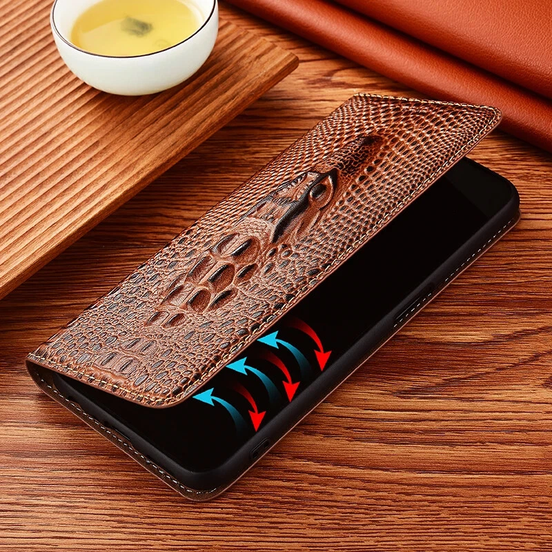 Genuine Leather Case Google Pixel 8 9 Pro XL 3D Crocodile Head Flip Wallet Cover - Image 3 of 4
