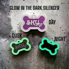 CUSTOM ENGRAVED PERSONALIZED PET BONE DOG TAG WITH GLOW SILENCER BUMPER 