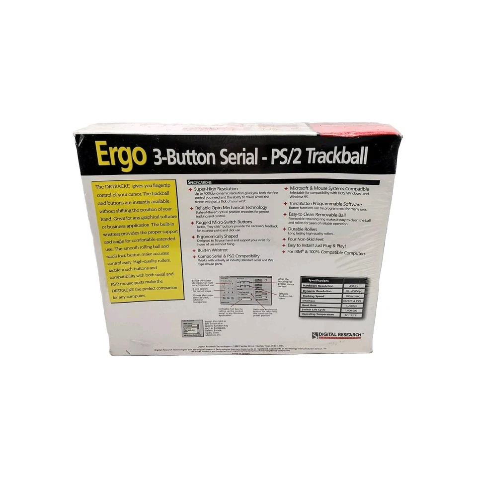 Digital Research Ergo 3-Button Serial PS/2 Trackball Mouse DRTRACKE Vintage - Image 2 of 3