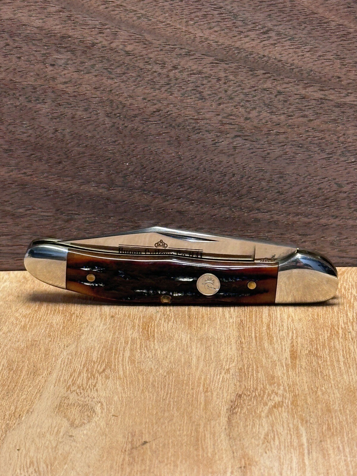 QUEEN TOOL STEEL 41 COPPERHEAD KNIFE, PH D2 AMBER STAG/BONE eBay