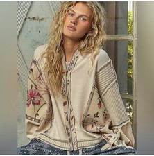 Chaqueta POL Waffle Tejida Corte Caja Cremallera Sudadera con Capucha Talla Grande L Nueva sin Etiquetas