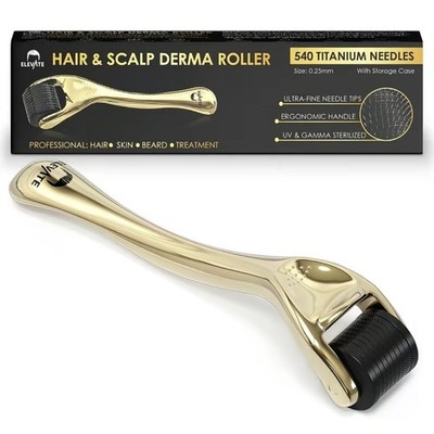 Derma Roller for Face Hair Skin and Beard 540 Titanium Microneedles 0.25mm 