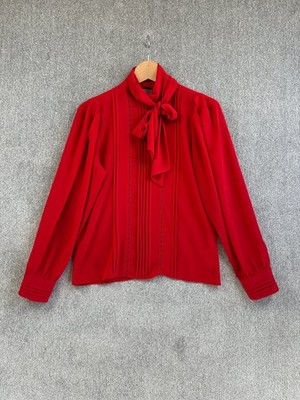 Zara Bluse Damen XS rot Plissee Bindekragen Oberteil Shirt Puffärmel