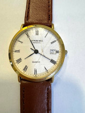 Raymond Weil Watch men Geneve Quartz Gold Case Roman Numerals Date Swiss