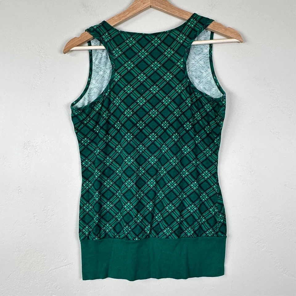 Camiseta sin mangas Hot Topic Sweet Love para mujer S verde a cuadros parche calavera punk gótico emo vintage Foto 4 de 4