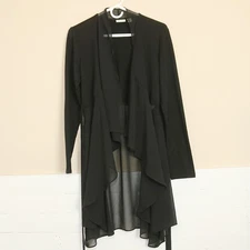 LOGO Lounge Lori Goldstein Chiffon Cascade Cardigan with Tie Detail Black Medium