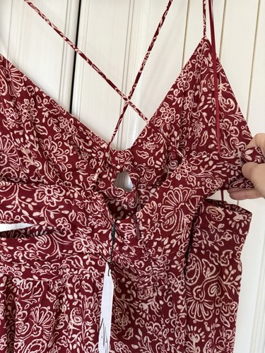 ZARA MAROON V-NECK FLORAL PRINT THIN STRAPS MIDI DRESS CUT-OUT SIZE XL 2157/236 - Picture 8 of 9