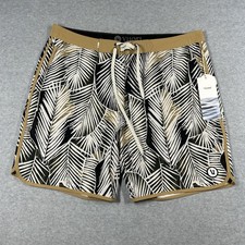 Vuori Shorts Mens 34 Beige Black Cruise Board Shorts Floral NWT Palm Leaves