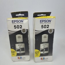 2 EPSON 502 Ink Bottle Exp 2024 127ml Black - Genuine Sealed