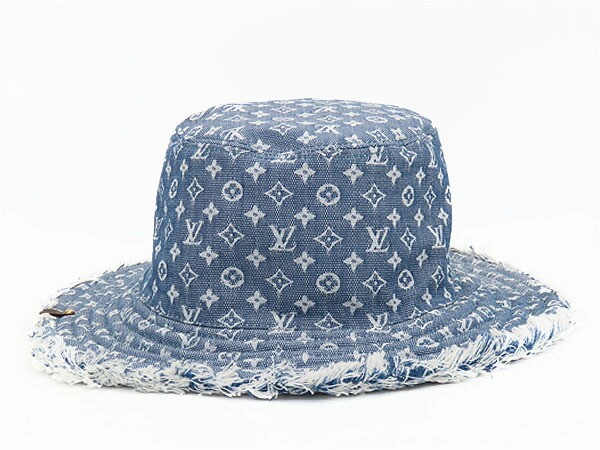 AUTH LOUIS VUITTON MONOGRAM DENIM FRINGE BUCKET HAT REVERSIBLE