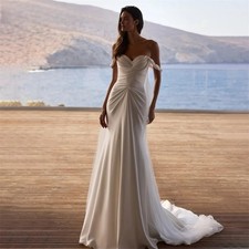 Luxury Mermaid Wedding Dresses Off Shoulder Pleats Satin Bride Gown Customized