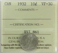 1932 Canada Ten Cent - ICCS VF-30