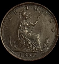 1860 Queen Victoria 1 Farthing Vintage Coin Great Britain