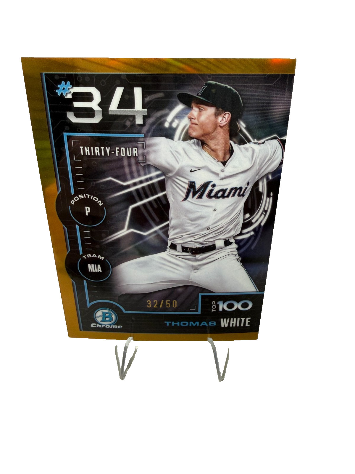 Thomas White 2025 Bowman Scouts Top 100 Gold /50 #BTP-34 Marlins