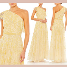 NWT $698 Mac Duggal [ 4 ] 5664 Ruffle Neckline Sequin A Line Gown Yellow #S1770