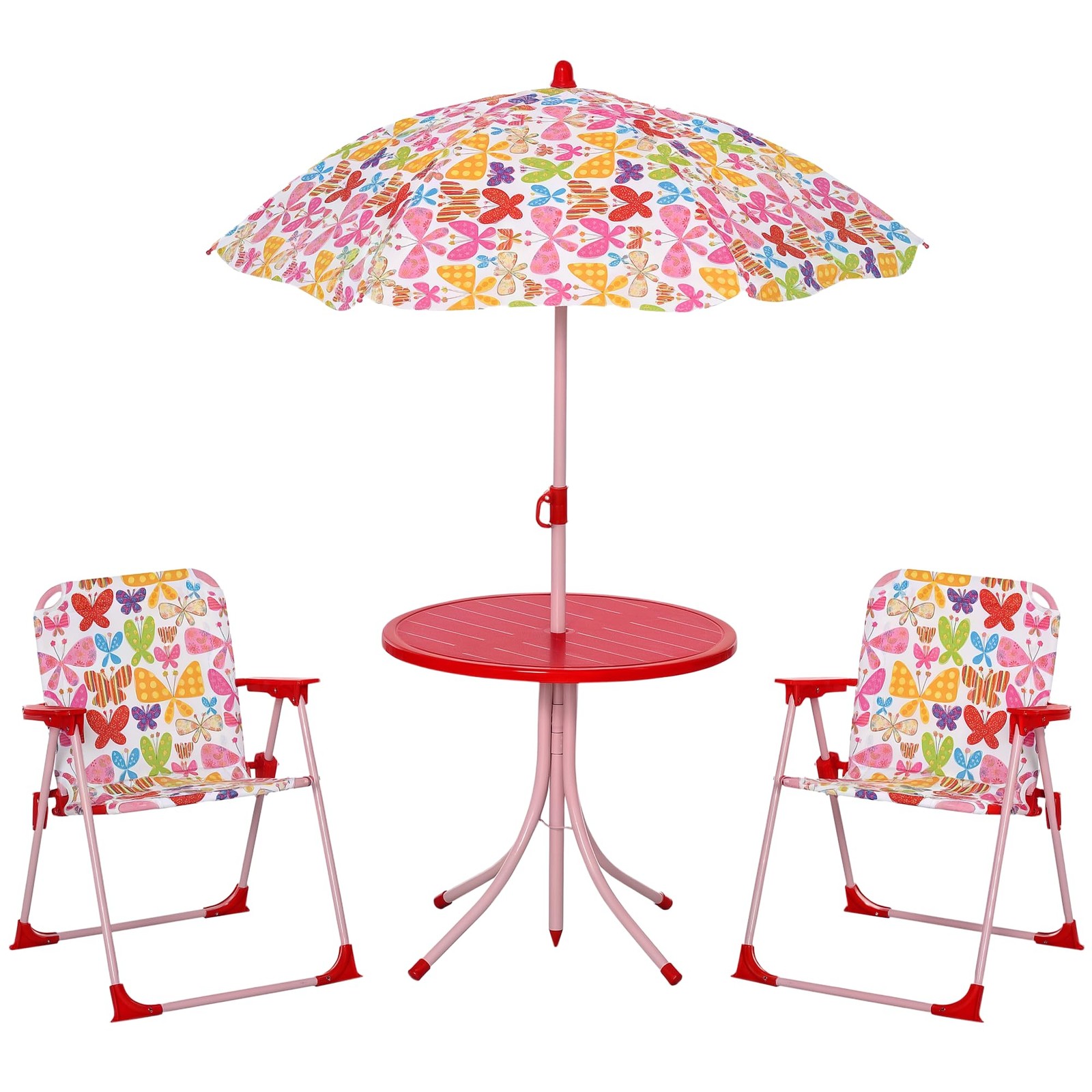Outsunny Kids Folding Picnic Table Chair Set Butterfly Pattern Outdoor Parasol - Image 2