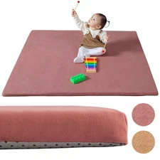 Padded Play Mat for Baby - Large Soft Foam Mat for Floor with Plush Fabric - ...