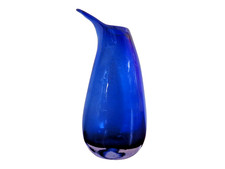 Unmarked Cobalt Blue Art Glass Teardrop Vase MCM Tall 8.5" Decor Mid Century
