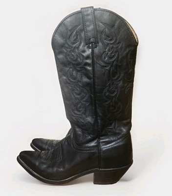 Vtg 80s/90s WRANGLER Western Riding Boots 7.5M Black Leather Made USA Cowgirl