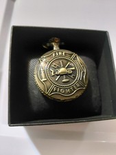 US Fire Department Firefighter Pocket Watch Quartz Bronze Color Great Gift
