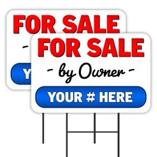 For Sale By Owner - Customizable Phone Number 2 Pack Double-Sided Yard Signs 16"