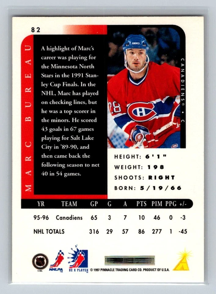1996-97 Pinnacle Be A Player - Marc Bureau #82 Auto BAP - Image 2 of 2