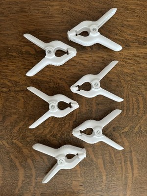 6 White 4.5  Plastic Flexible Spring Clamps Clips - Backdrops Towels Wood Work