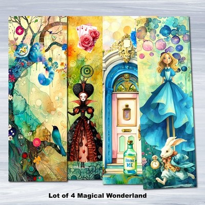 Wonderland Bookmark Bundle - Set of 4 Laminated 6x2, Book Reader Gift