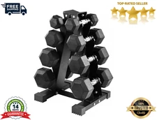 100-Pound Rubber-Coated Hex Dumbbell Weight Set with A-Frame Rack, 5-20 Pound