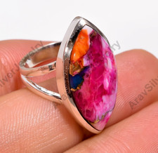 Pink Oyster Turquoise Ring 925 Sterling Silver Statement Boho Rings Gift Jewelry