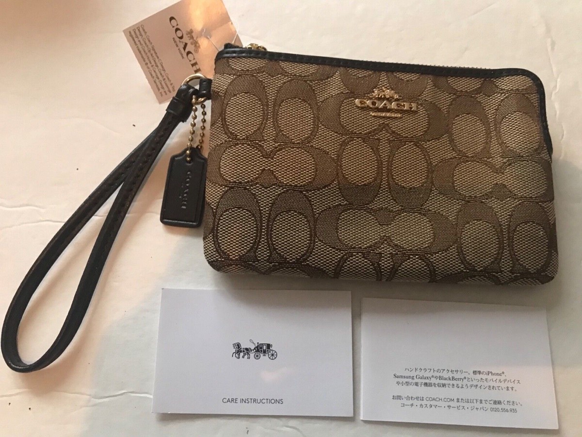 連絡用 NWT COACH Corner Zip Wristlet In Signature Canvas (Khaki) | eBay