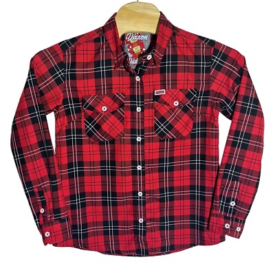 Dixxon Flannel Shirt Red Black Plaid Button Up Long Sleeve The Diddley Womens L