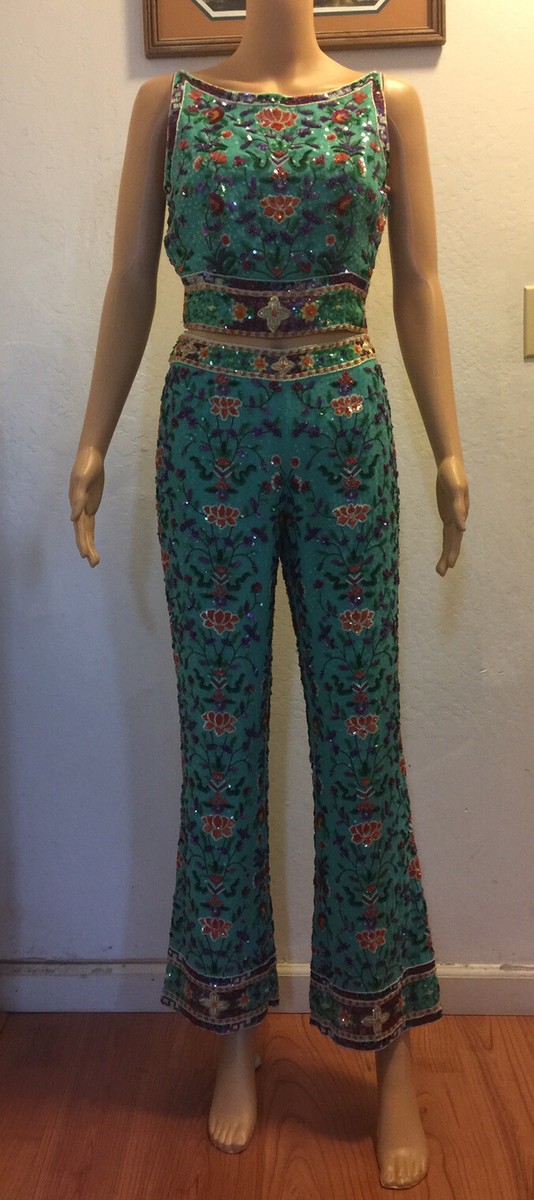ESCADA NWT Vintage 90s Handmade Sequin Bead Embellished Top Pants