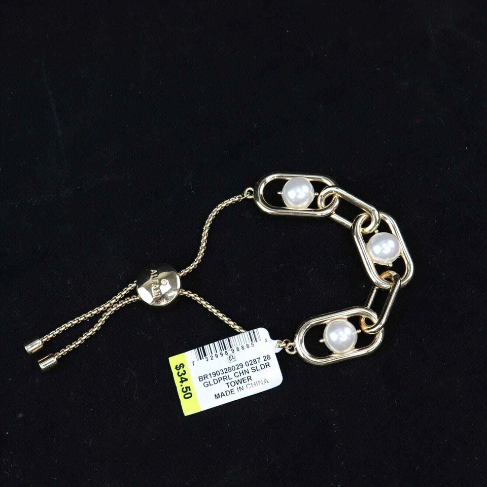 Brazalete deslizante Alfani para mujer tono dorado eslabones grandes y perlas de imitación nuevo con etiquetas $34,50 Foto 2 de 4