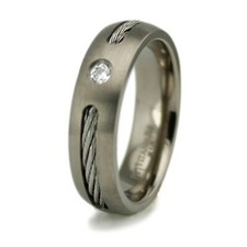 8mm Men's Titanium Ring Band Interrupted Rope Solitaire CZ Brushed Comfort Fit