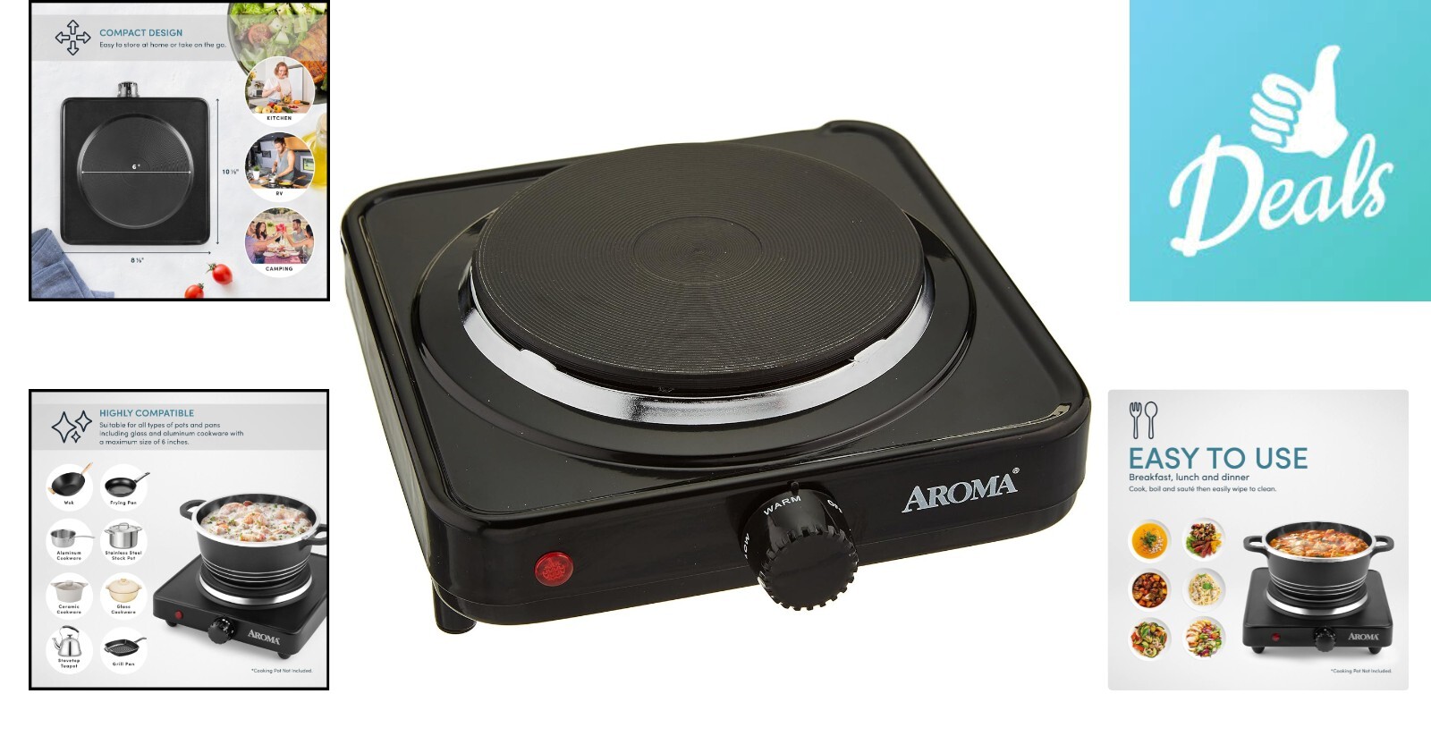 HeavyDuty Single Burner Hot Plate 4 Temp Settings, 15 Faster