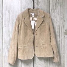 Pursuits Ltd Women Camel Brown Leather Button-up Career Blazer Jacket L