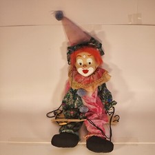 VINTAGE STRING PUPPET CLOWN ON SWING HANGING PORCELAIN FACE