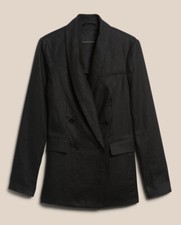 NEW BANANA REPUBLIC BLACK LIGHTWEIGHT LINEN BLAZER 2 PETITE 835894 Double Breas