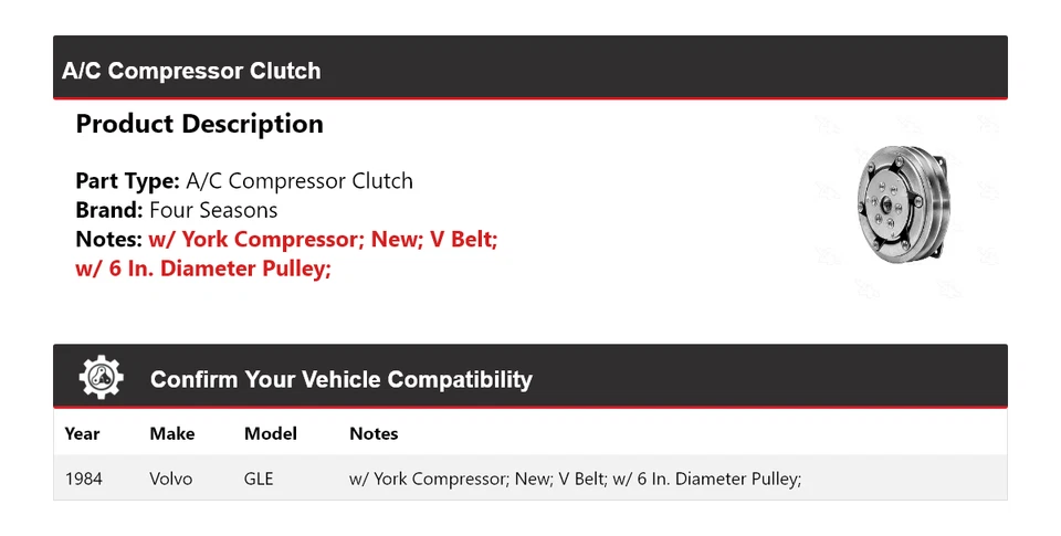 Embrague compresor aire acondicionado Volvo GLE 1984 4 estaciones Foto 2 de 4